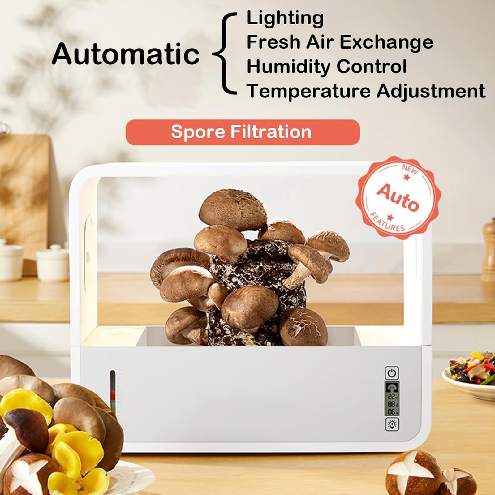 Kit de Cultivo de Setas de Interior con Control climático e iluminación LED. Incluye Tienda de Cultivo y Bolsa de plantación para Setas ostra, Shiitake y Enoki.