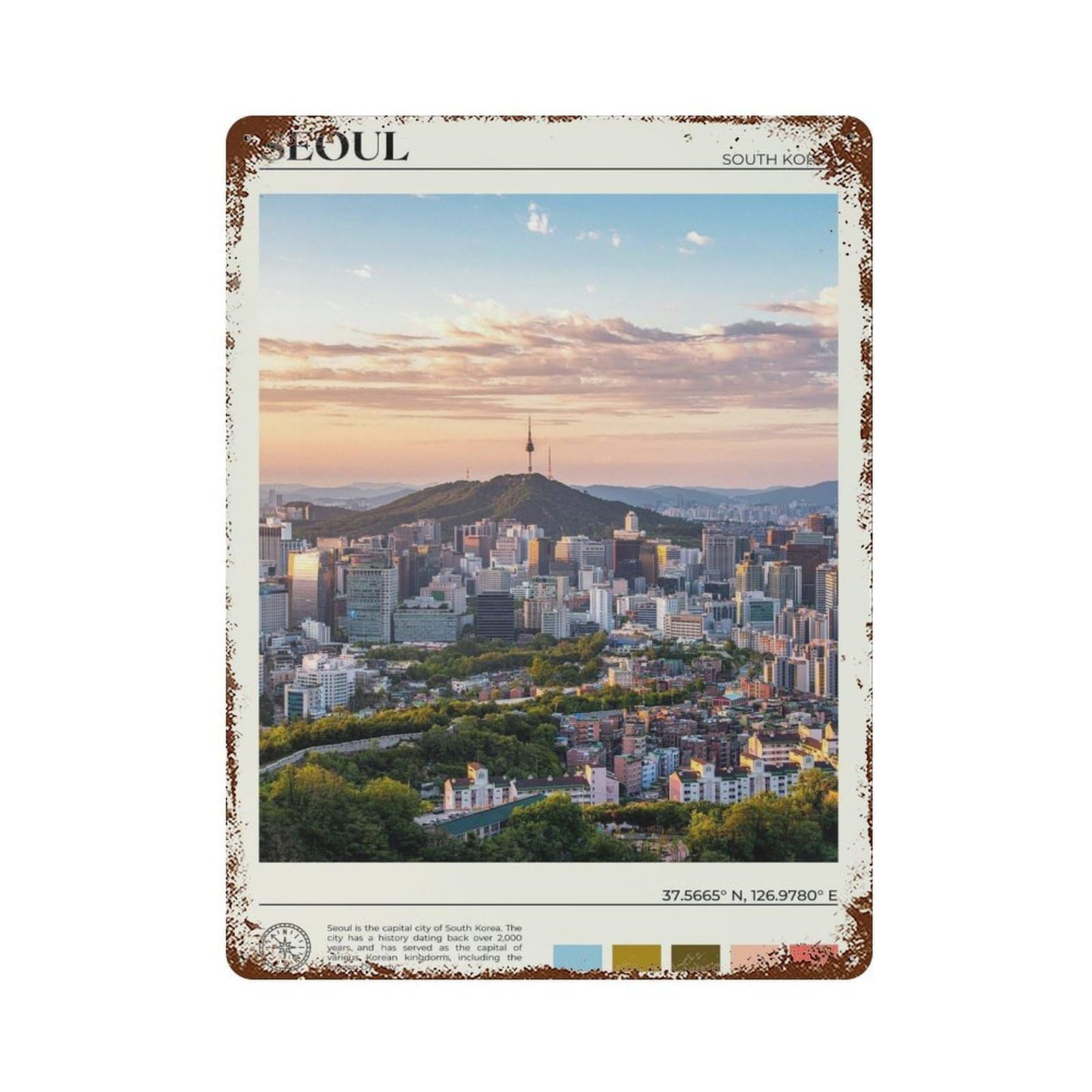 xiaoxiaoshen Real Photo Seoul Decor South Korea Wall Decor Art Metal Tin Poster Modern Home Decor Art Home Bar Shop Decorations Vintage Sign 40x30cm