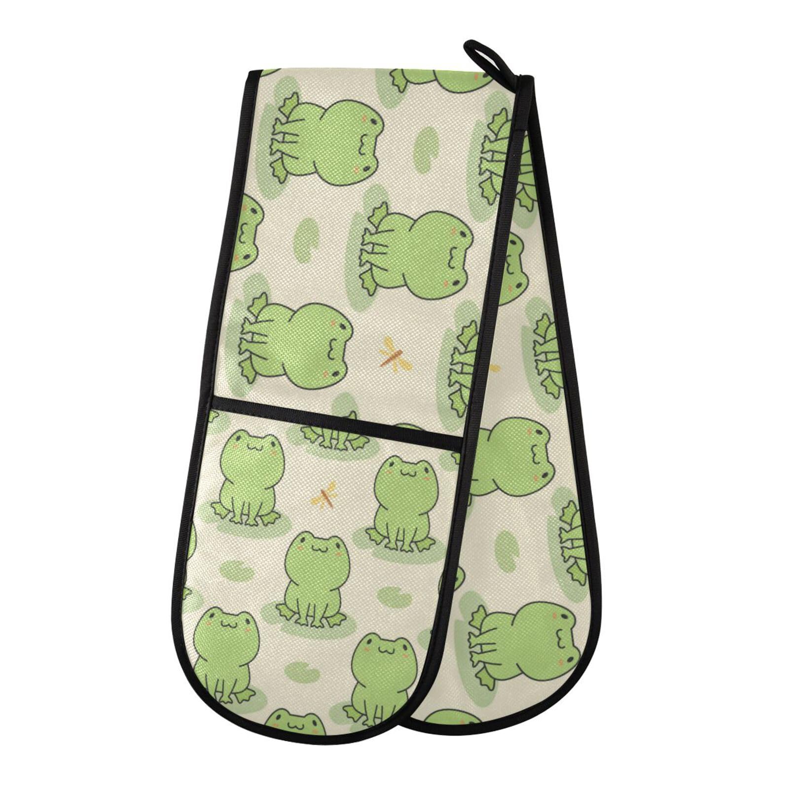 Double Oven Gloves Heat Resistant Frog Dragonfly Double Oven Mitts Pot Holder Heat Protection Oven Gloves for Home Kitchen Baking Cooking BBQ Microwave