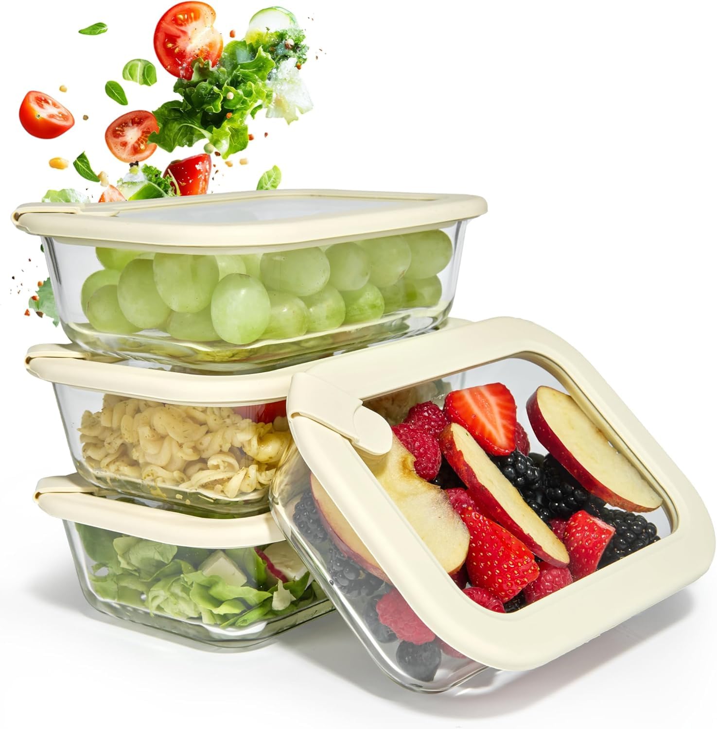 Dalena Home Rectangular Borosilicate Glass Container with Lid Set 4 x 640 Millilitres – Glass Lunch Box, Food Container, Fridge Storage, Kitchen Organizer