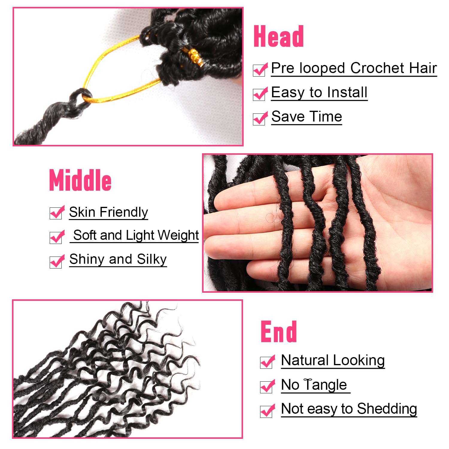 Faux Locs Crochet Hair-Soft Locs Crochet Braids Hair Extensions Goddess Braids Extensions Hair (#1B, 36 Inch (Pack of 8)) - Image 3