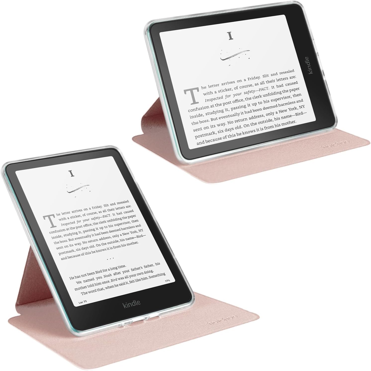 360° Rotating Case for All-New 7" Kindle Paperwhite 12th Gen 2024 & Kindle Colorsoft SE, PU Leather Magnetic Detachable Stand Cover, Clear Hard Back Shell, Auto Sleep/Wake, Sakura Pink