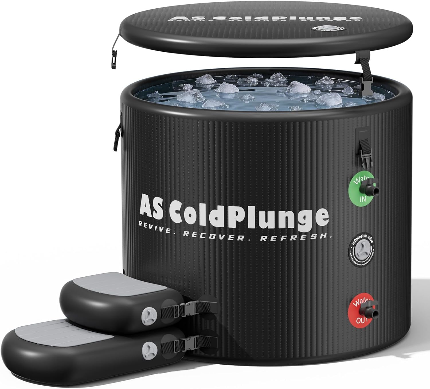 XL Ice Bath Tub for Cold Plunge, 120 Gal Ice Plunge Tub with Insulated Lid, Step Stool, Portable Inflatable Ice Pod Plunge Barrel, Easy Chiller Connection, Cold Therapy Indoor Outdoor