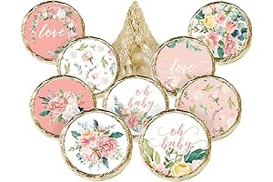 Pink Floral Baby Shower Party Favor Stickers & Pink Hershey Kisses Candy Labels, 180 Count