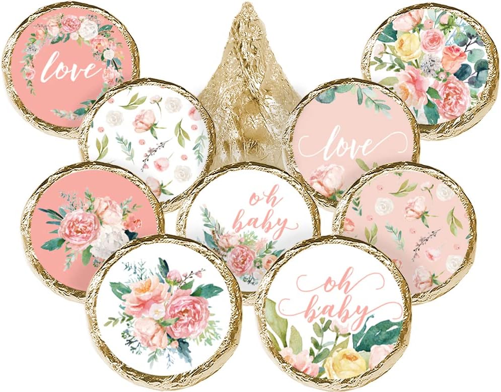 Pink Floral Baby Shower Favor Stickers - 180 Labels