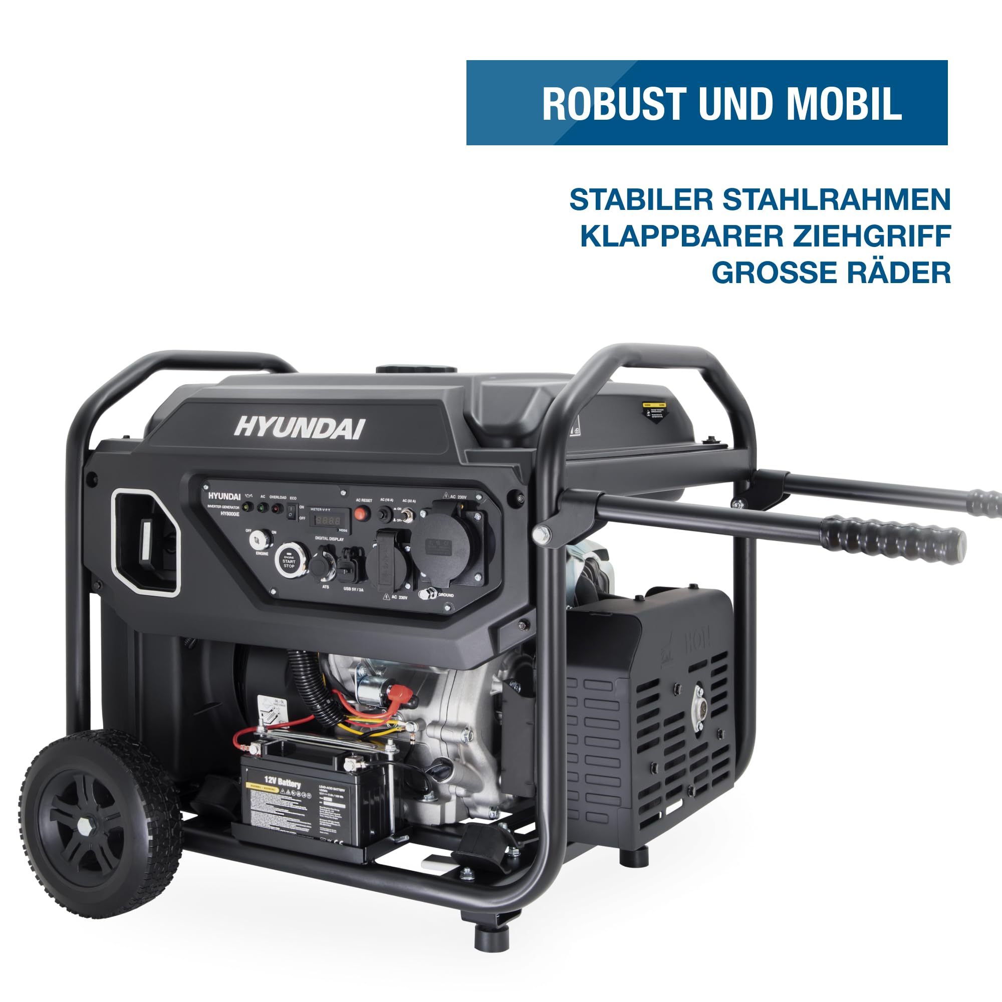 HYUNDAI Benzin Stromerzeuger HY8000iE – 8.0 kW Inverter Generator mit ATS-Anschluss, E-START, Fernbedienung & ECO-Modus – ideal für Baustelle und als Notstromaggregat