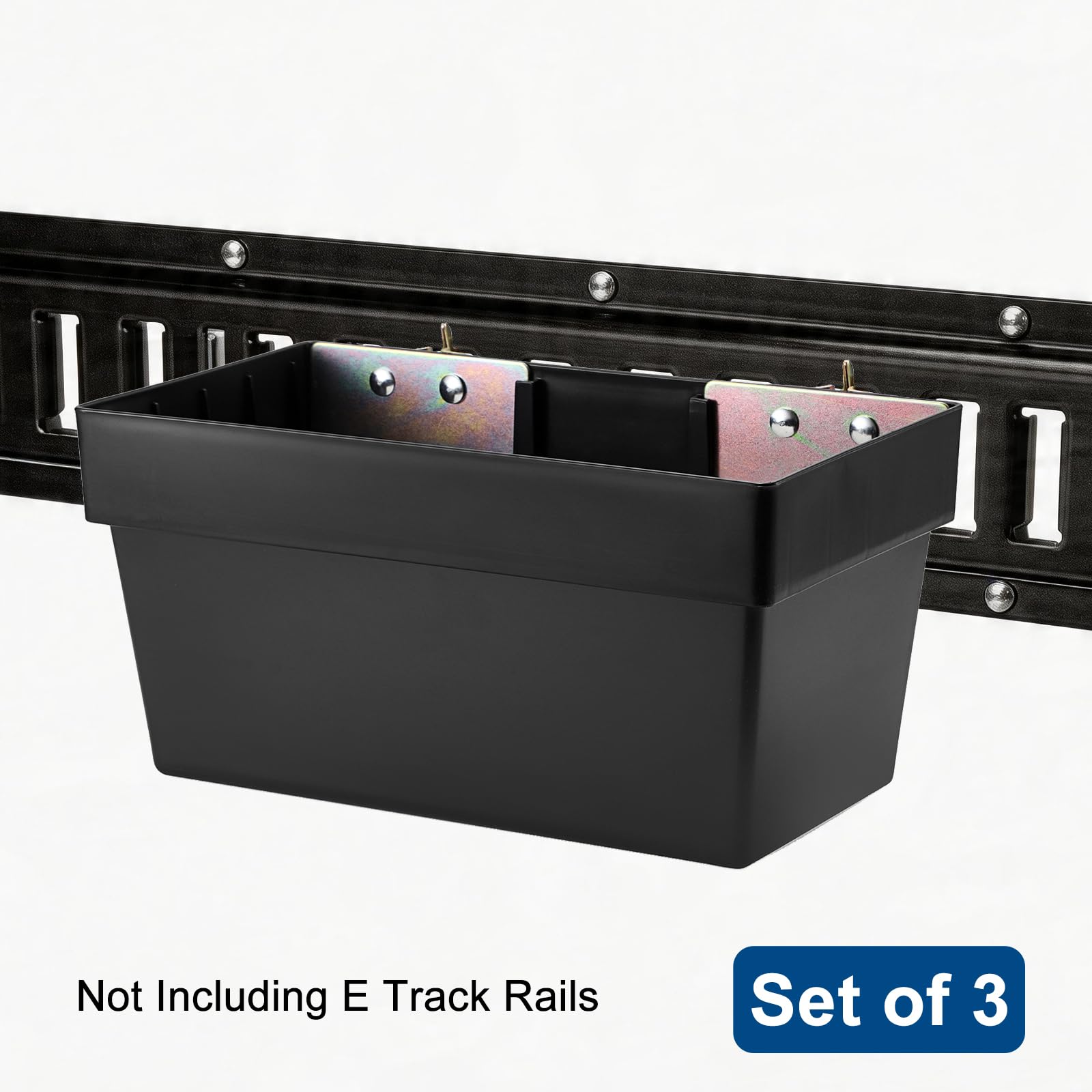 Paquete de 3 contenedores de almacenamiento E Track – 13 x 7 x 6 pulgadas, organizador de cesta de pista E resistente para remolques cerrados, camiones y talleres, accesorios de sistema de