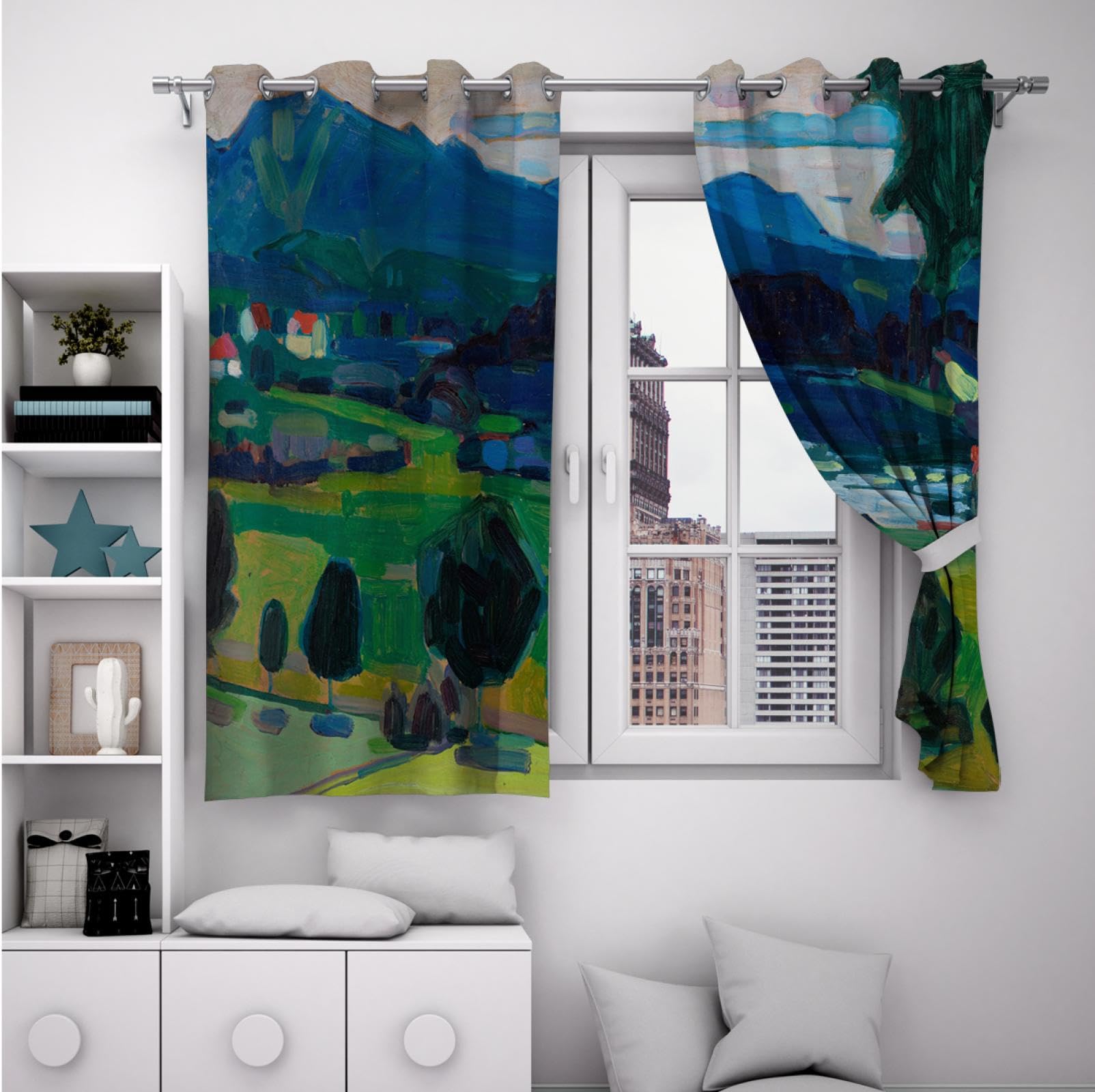 Bovlleetd Verdunkelungsvorhänge Set - 140x225cm, 2 Paneele, Grün Wald-Ombré Design, Thermisch Isoliert