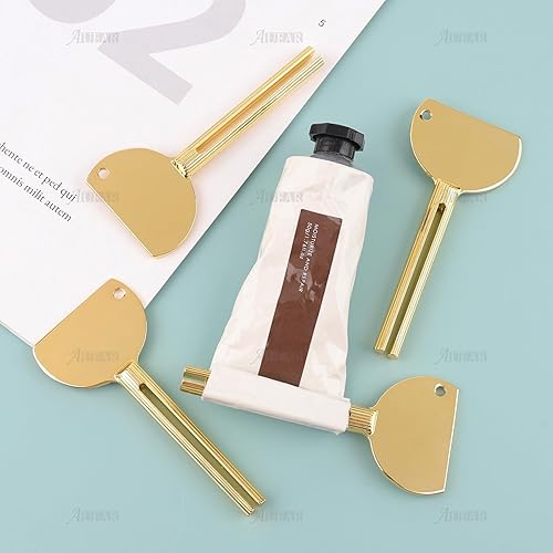 Miniatura 5 de AUEAR, Paquete de 4 exprimidores de pasta de dientes de acero inoxidable dorado, exprimidores de tubos, llaves, tubo de pasta de dientes, rodillo de
