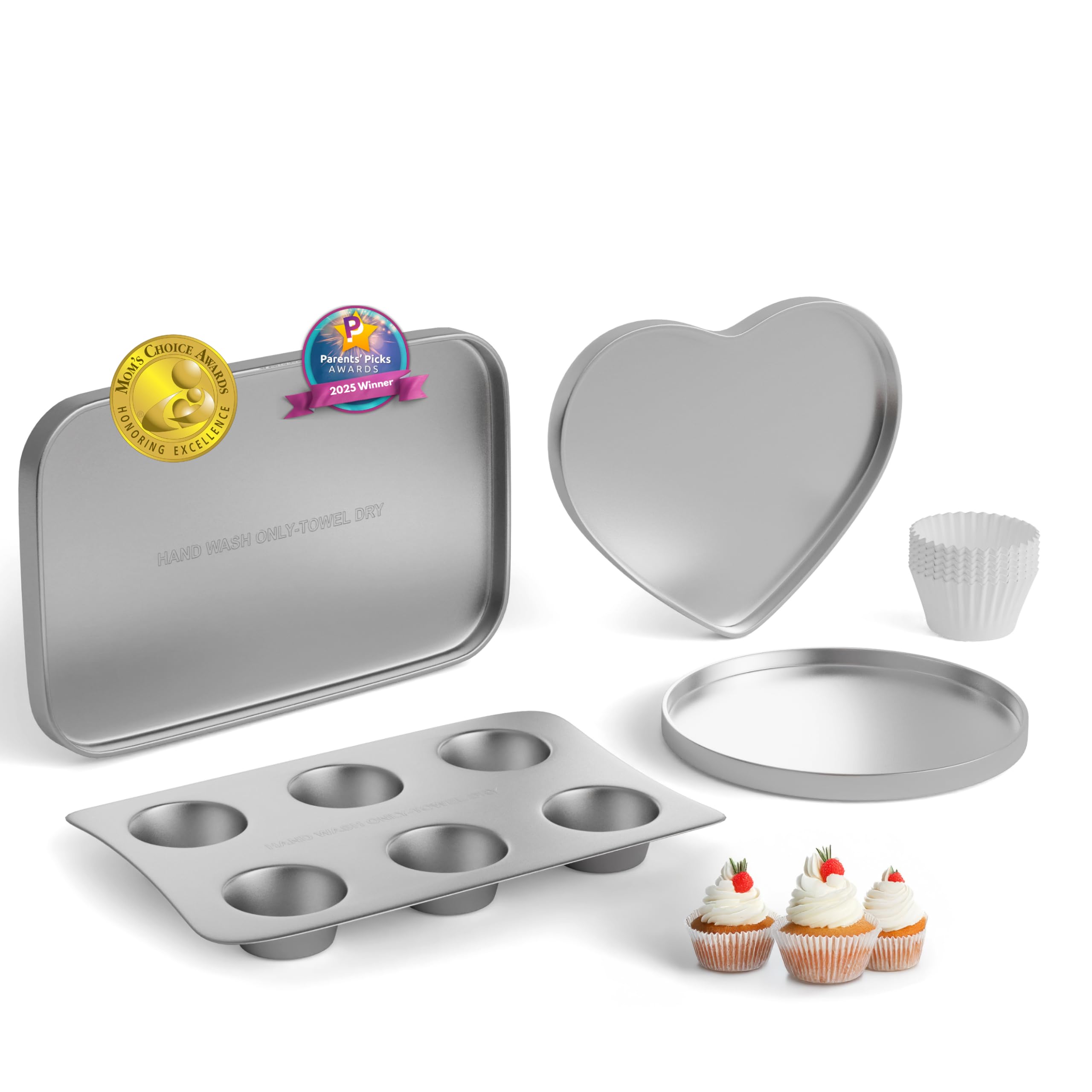 Doll Buddies Kids’ Complete Oven Pan Set for Easy Bake Ultimate Oven | 75 Cupcake Liners (15 More Than Others) | Cupcake, Circle, Heart & Rectangular Bake Pans | Gift Accessories for Easy Bake Mixes