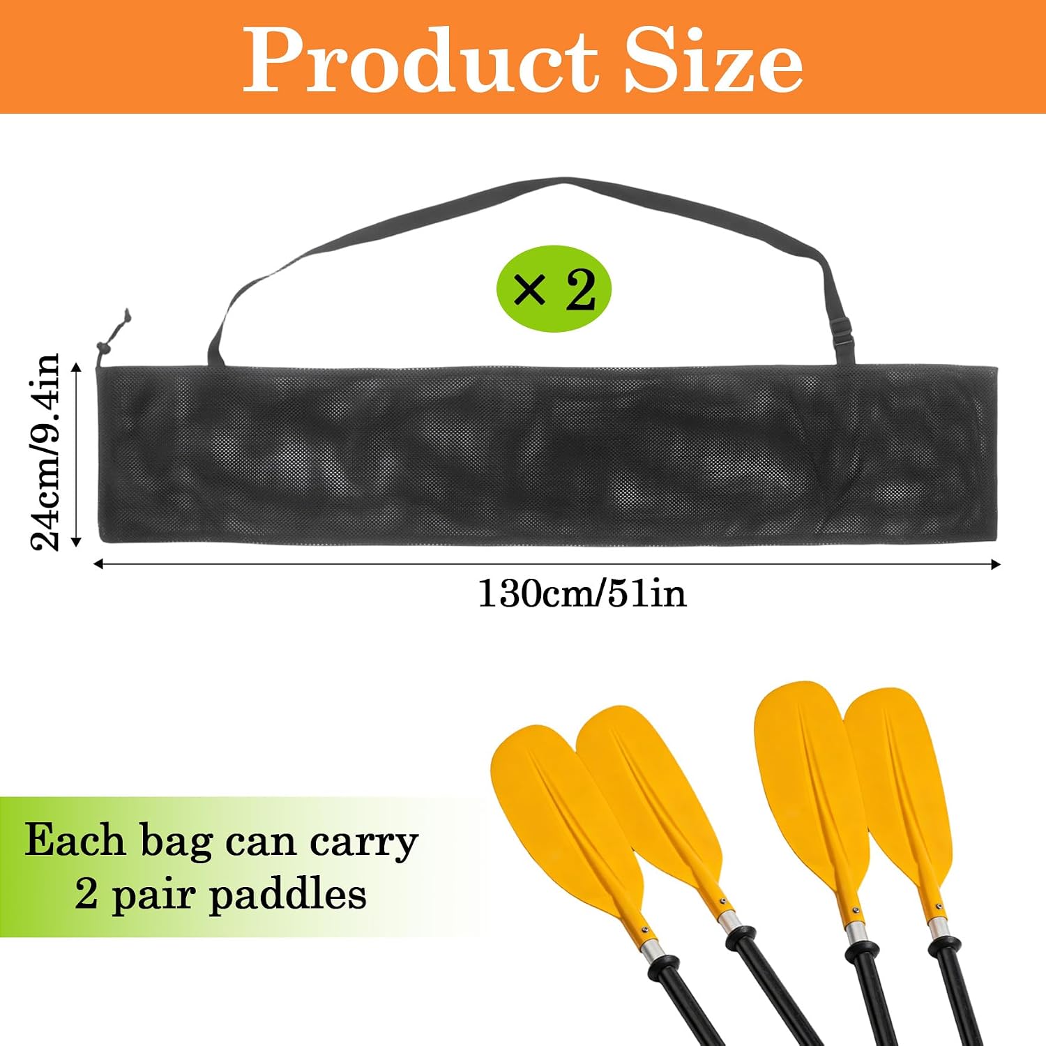 Klmnop 2-Pack Mesh Kayak Paddle Bag with Adjustable Shoulder Strap, Drawstring Storage & Carry Bag for Long Canoe SUP Paddles, Inflatable Kayak Accessories
