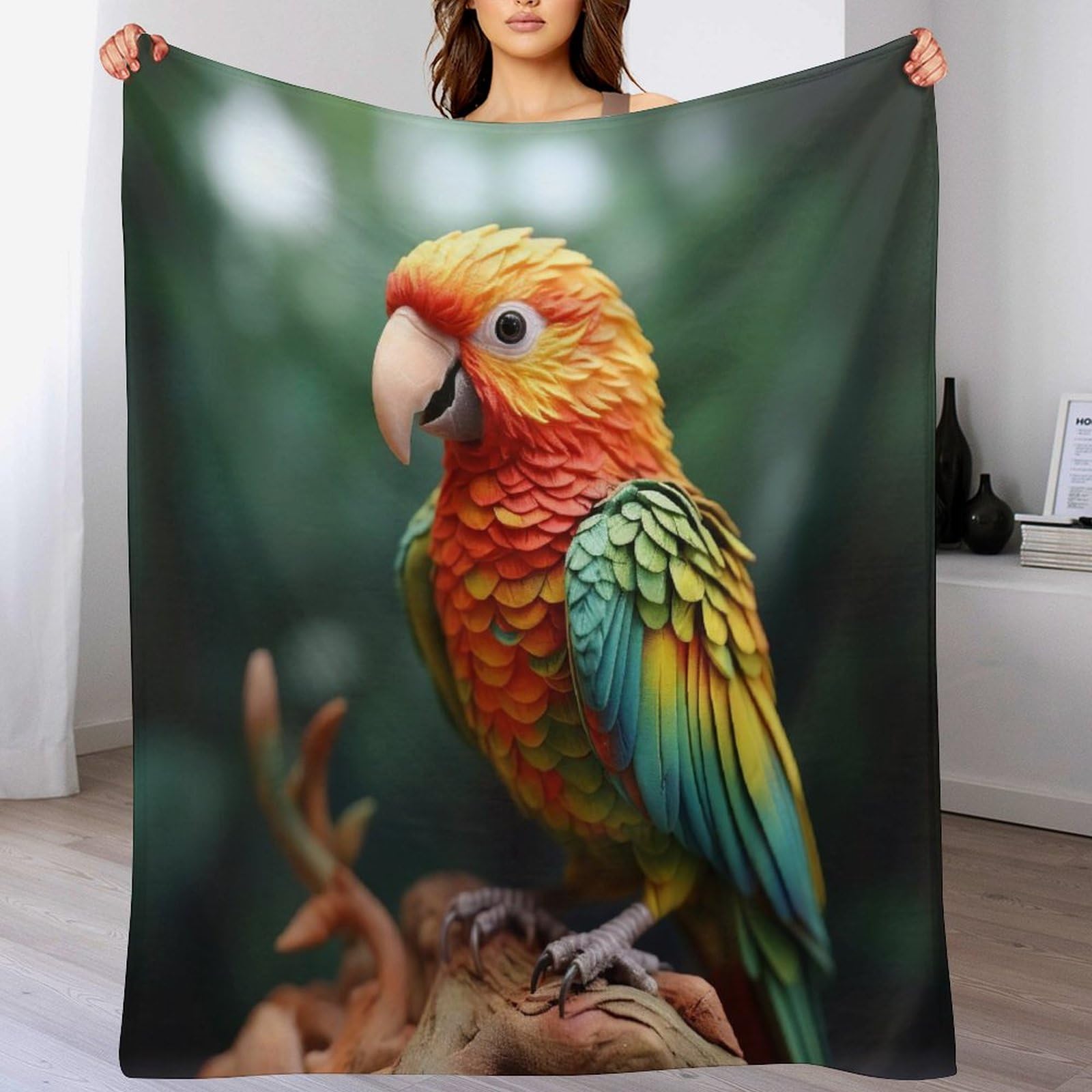 Couverture polaire motif perroquet pour des soirées cocooning bien au chaud sur le canapé