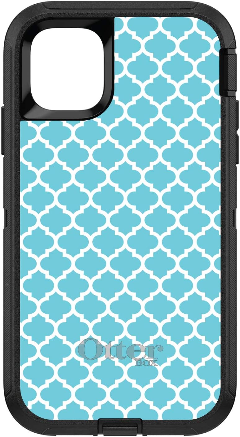 DistinctInk Case for iPhone 13 Mini (5.4" Screen) - Replacement for OtterBox Defender Custom Black Case - Light Blue White Moroccan Lattice