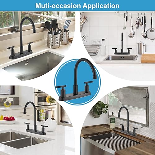 Miniatura 4 de Grifos de cocina para fregadero de 3 agujeros, arco alto con boquilla giratoria de 360, grifo de fregadero de cocina de 2 manijas de 8 pulgadas con