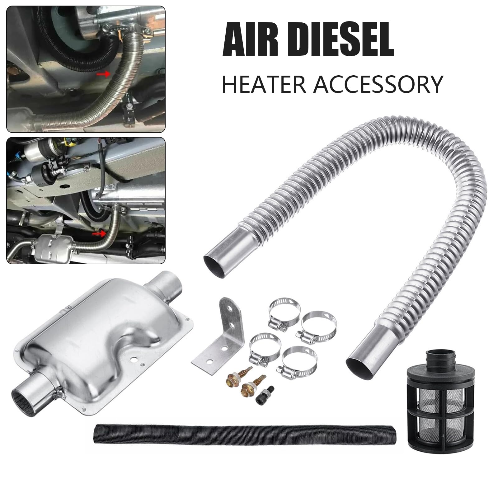 Kit de reparación de calefacción diesel tubo de escape de 60 cm + silenciador de escape de 24 mm + juego de filtros de aire de 25 mm para calefacción diésel de aire de repuesto