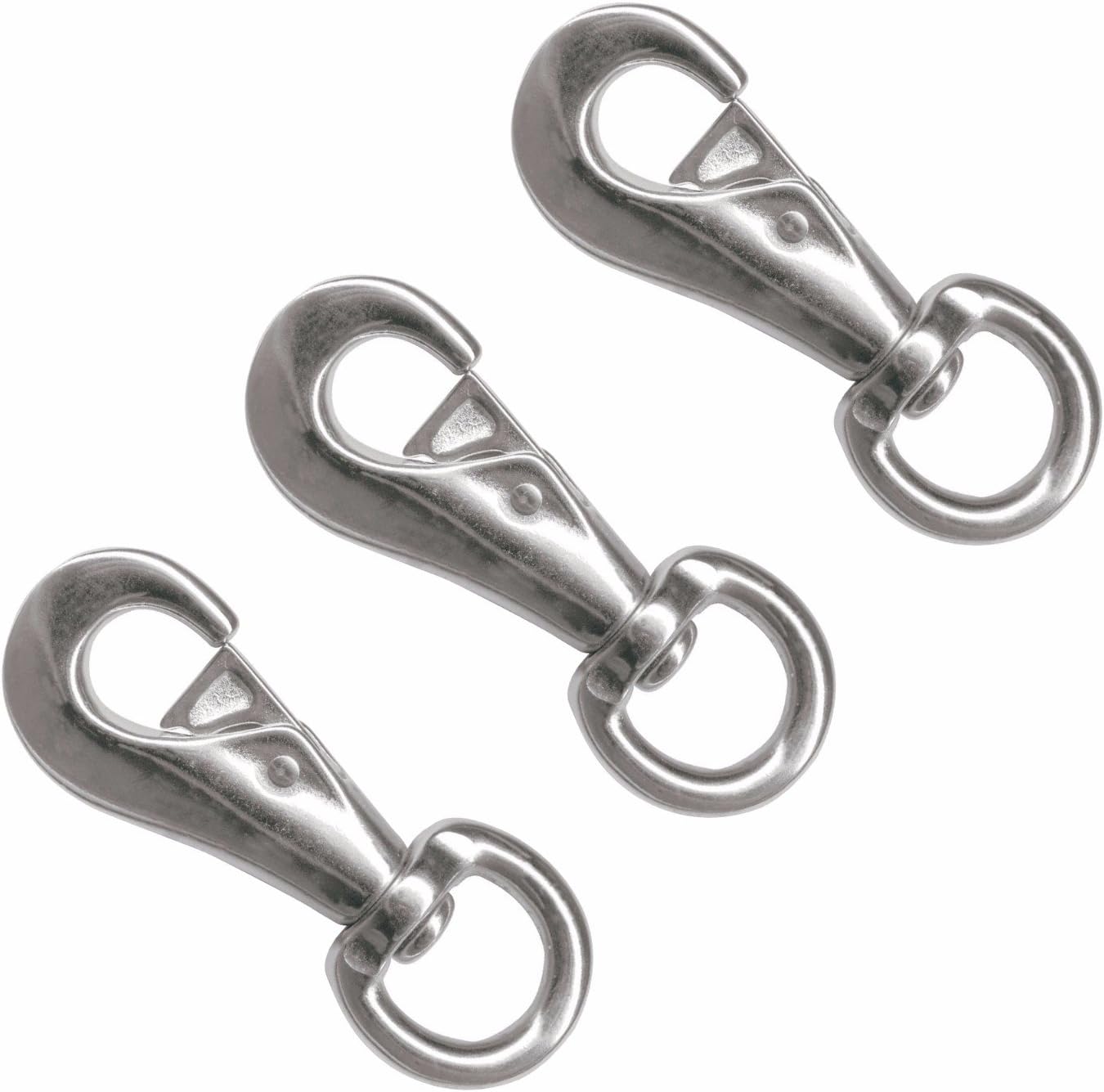 Wideskall® 4" Heavy Duty Bull Snap Latching Hook Round Swivel Eye Chrome Silver - Pack of 10