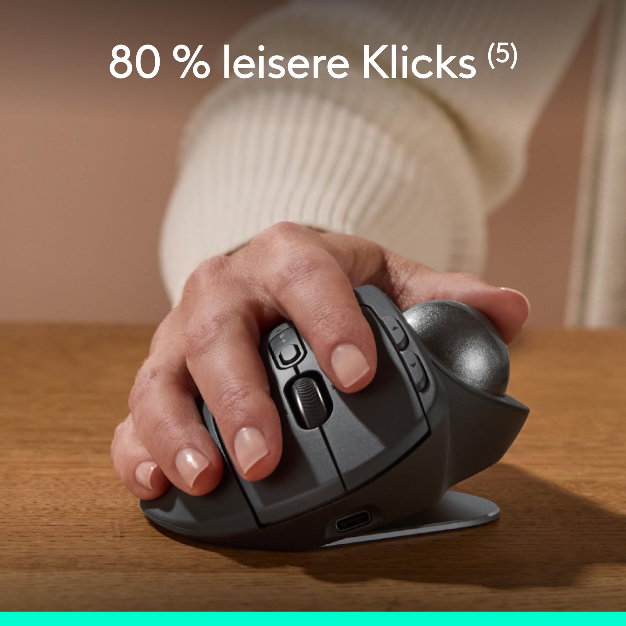 Logitech MX Ergo S Advanced kabellose Trackball-Maus, über USB-C wiederaufladbare kabellose ergonomische Maus mit Bluetooth und verschlüsseltem Dongle, 6 programmierbare Tasten, für PC/Mac - Graphit