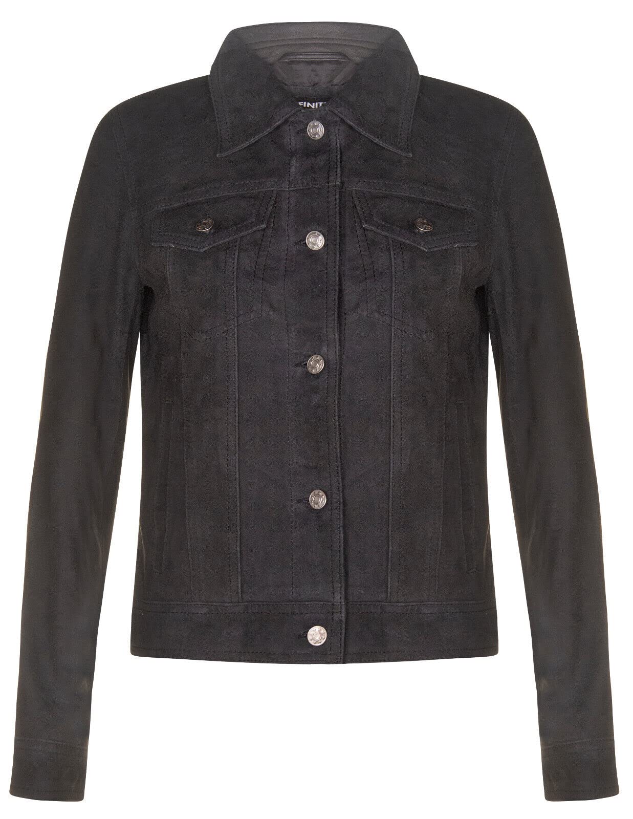 Infinity Leather Women's Black Suede Trucker Jacket Classic Western Real Leather Denim Jean Jacket 2XL