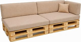 POKAR Palettenkissen Palettenauflagen mit abnehmbarem Bezug Palettenmöbel Palettensofa 6er Set: Sitzkissen 120x80 + Rückenlehne 120x40, Beige