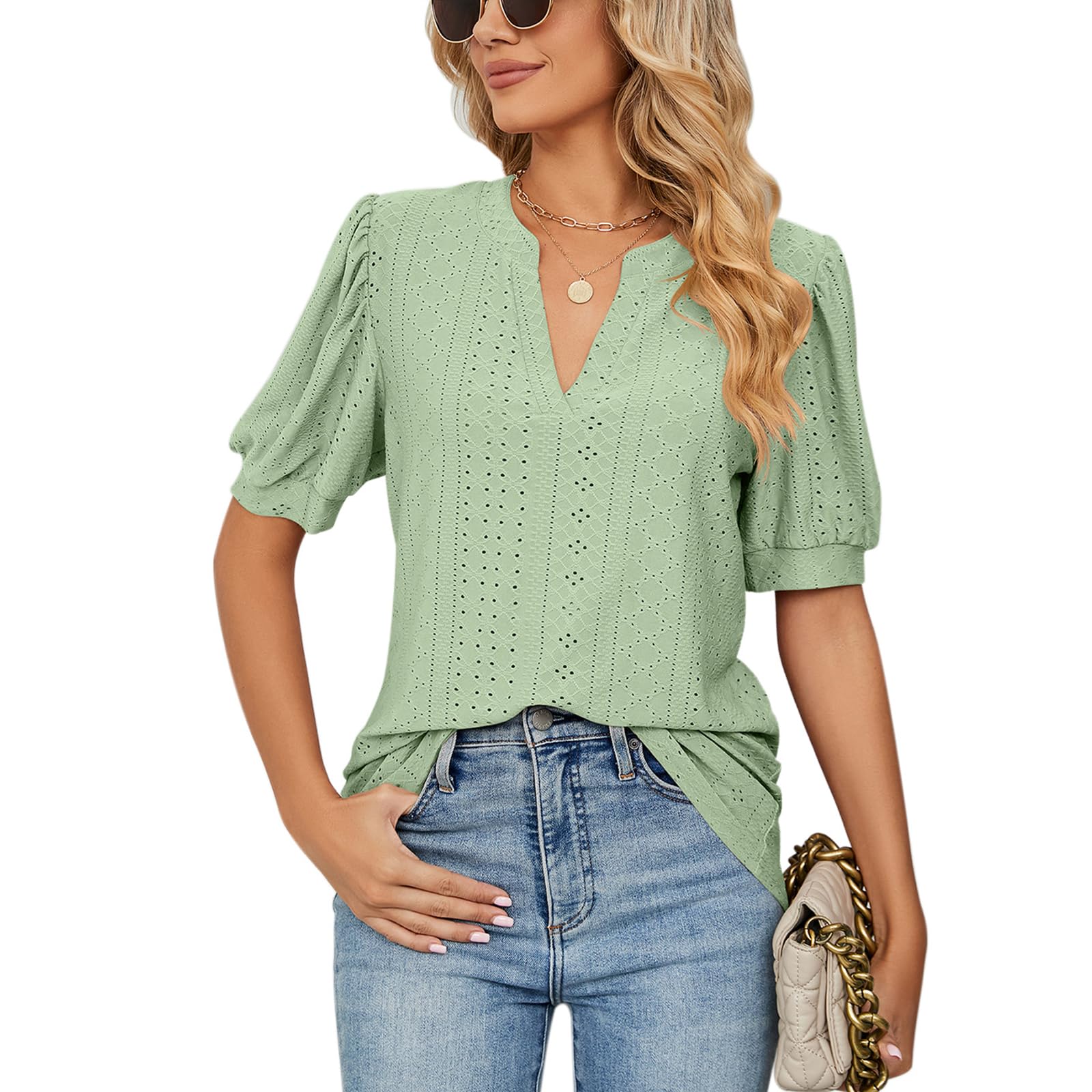 Decorie Bluse Damen Sommer Tshirt V Ausschnitt Kurzarm Damen Oberteile Elegant Damenblusen Casual Blusenshirt Tunika