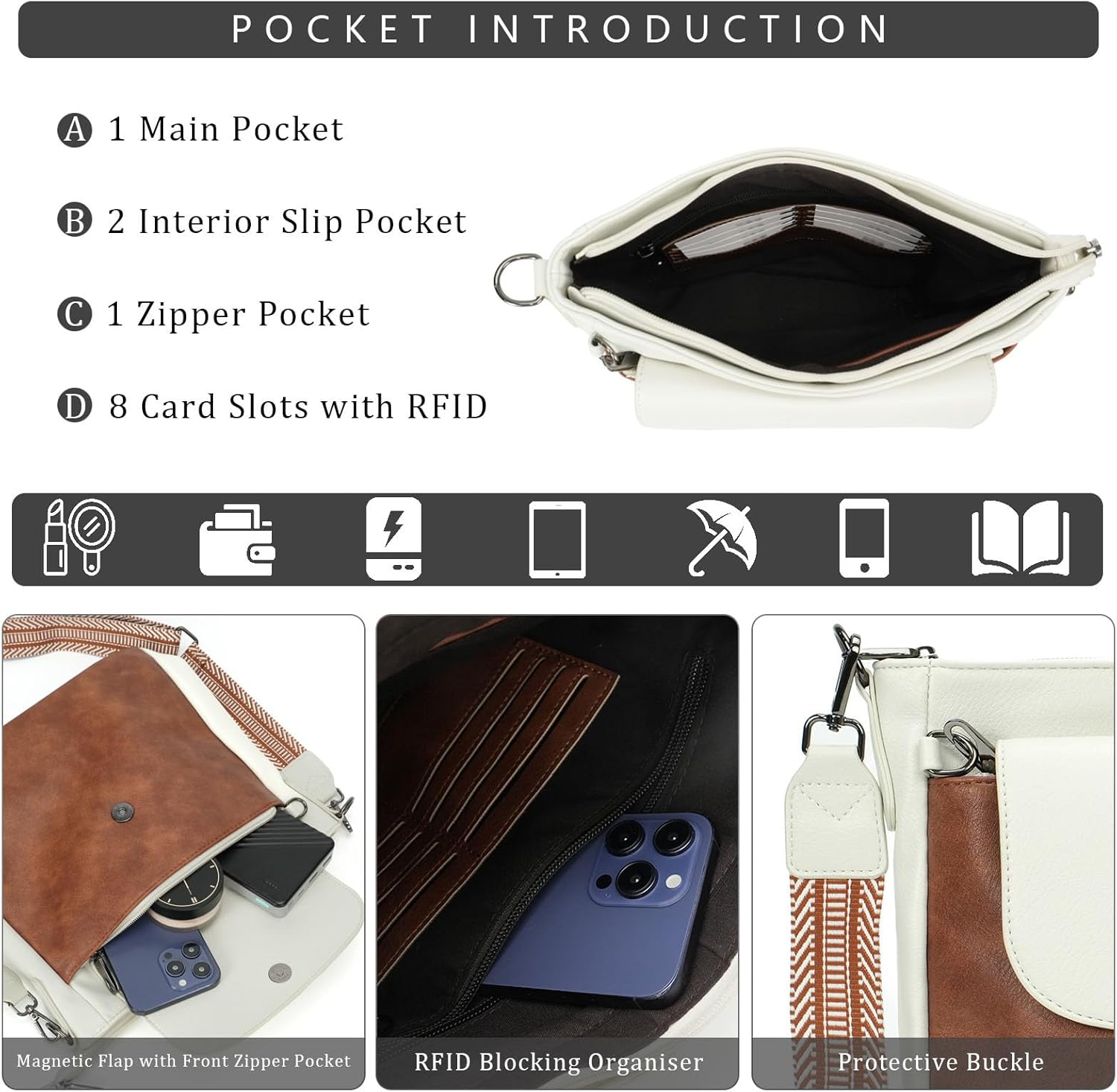 Anti Theft Crossbody Bags for Women, Travel Purses with Adjustable Strap Leather Shoulder Bag Handbag