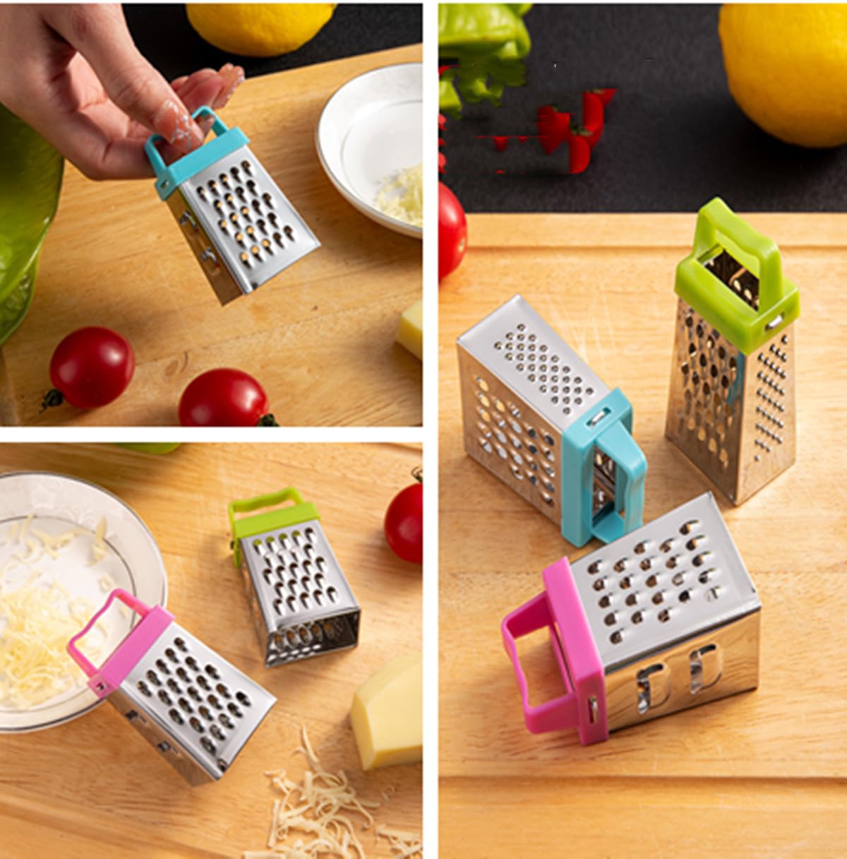 Mini rallador de queso, 3 ralladores de caja pequeña de acero inoxidable, rallador profesional para rebanar queso, jengibre, verduras 7