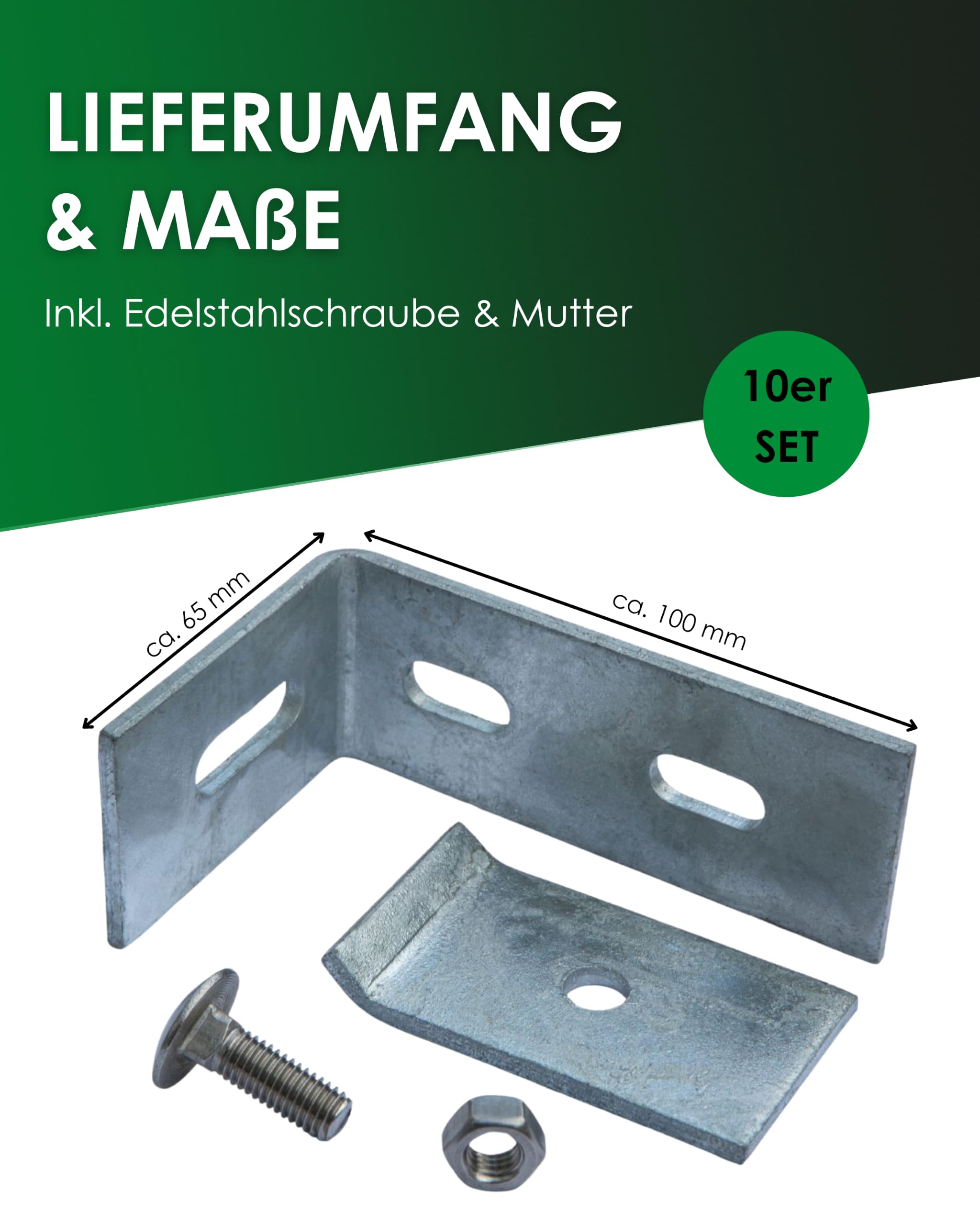 Wandanschlusswinkel Doppelstabmattenzaun Feuerverzinkt 100 x 65 mm 10er