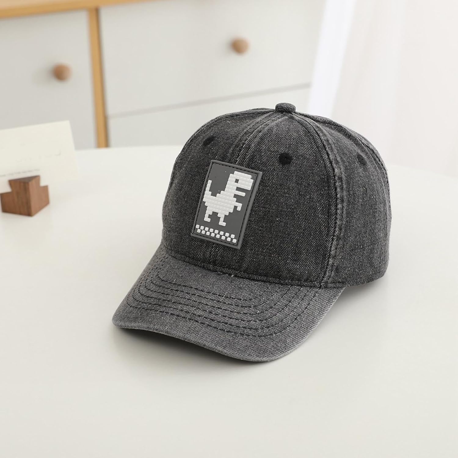 Infant Baseball Cap Dinosaur Patch Jean Adjustable Duck Tongue Hat Washed Modest Denim Casual Fitted Comfy Versatile Snapback