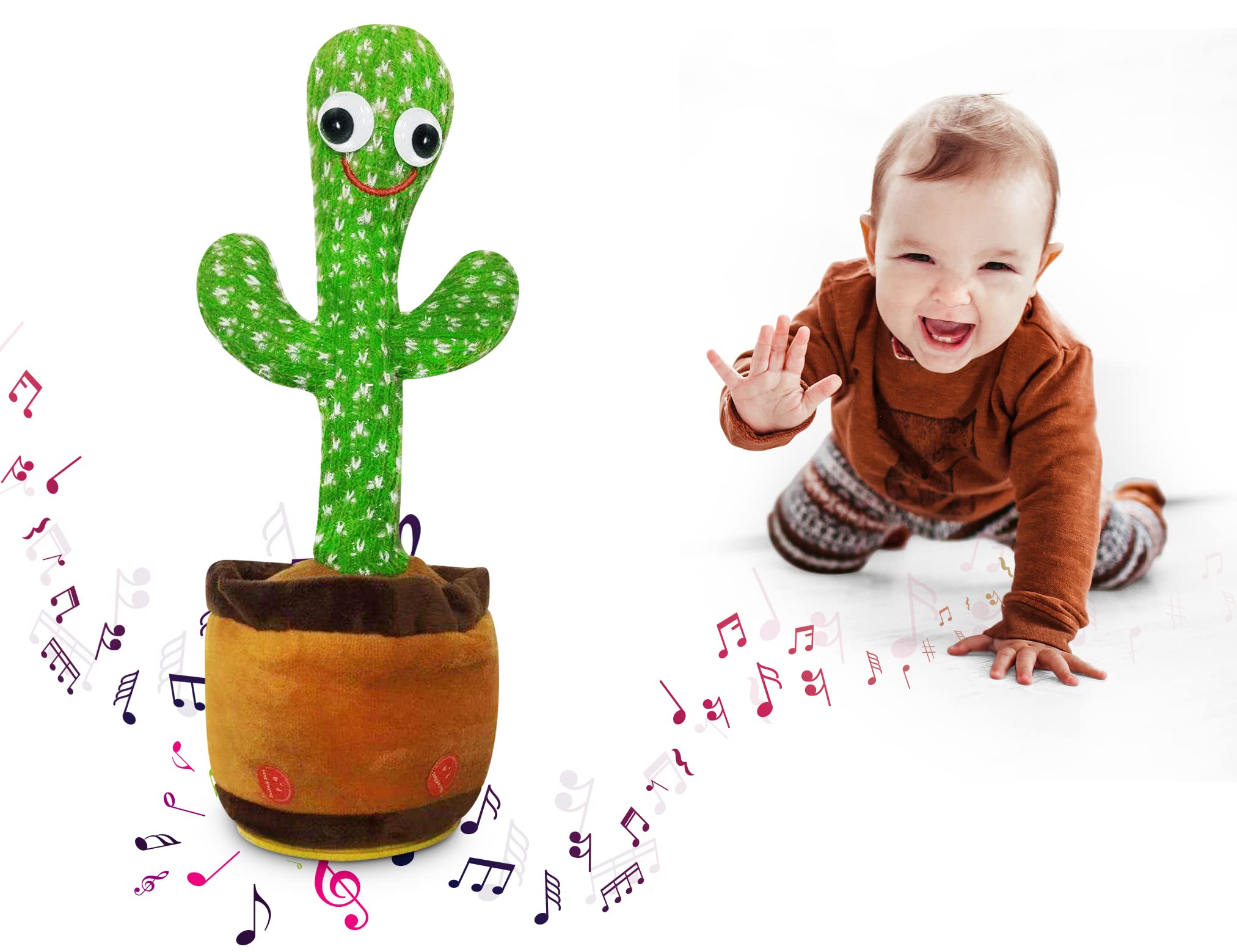 Dancing Cactus Toy Talking Singing Plush Toy for Babies Mimicking Repeats What You Say This Dancing Cactus Baby Toy Have Recording & 120 Funny Musical Songs Wiggly 360 Dance with Lighting Funny Gift