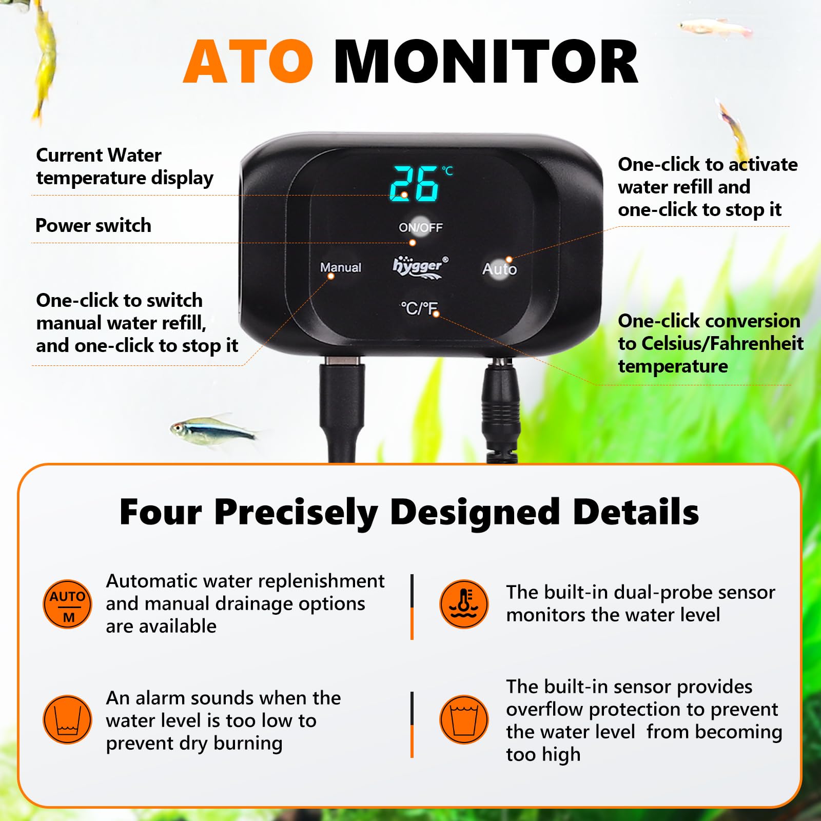Hygger Sistema ATO Automático para Acuario, Sistema de Reabastecimiento de Agua para Peceras con Sumergible Bomba, Kit Controlador Sistema de Recarga Automática de Nivel de Agua para Acuario - 3