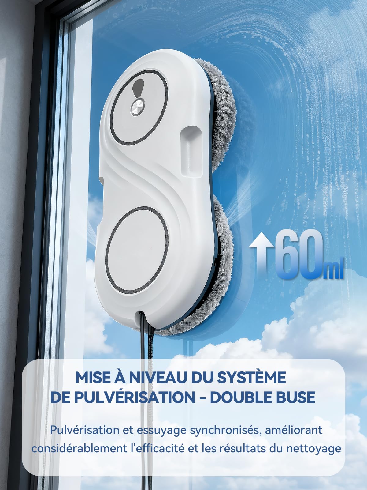 Robot Laveur De Vitre Automatique, 7000 Pa Aspiration, Moteur à Turbine, Nettoyage en Double Hélice, 63 mm Ultra-Fin, Nettoyeur Vitres électrique - WD12D