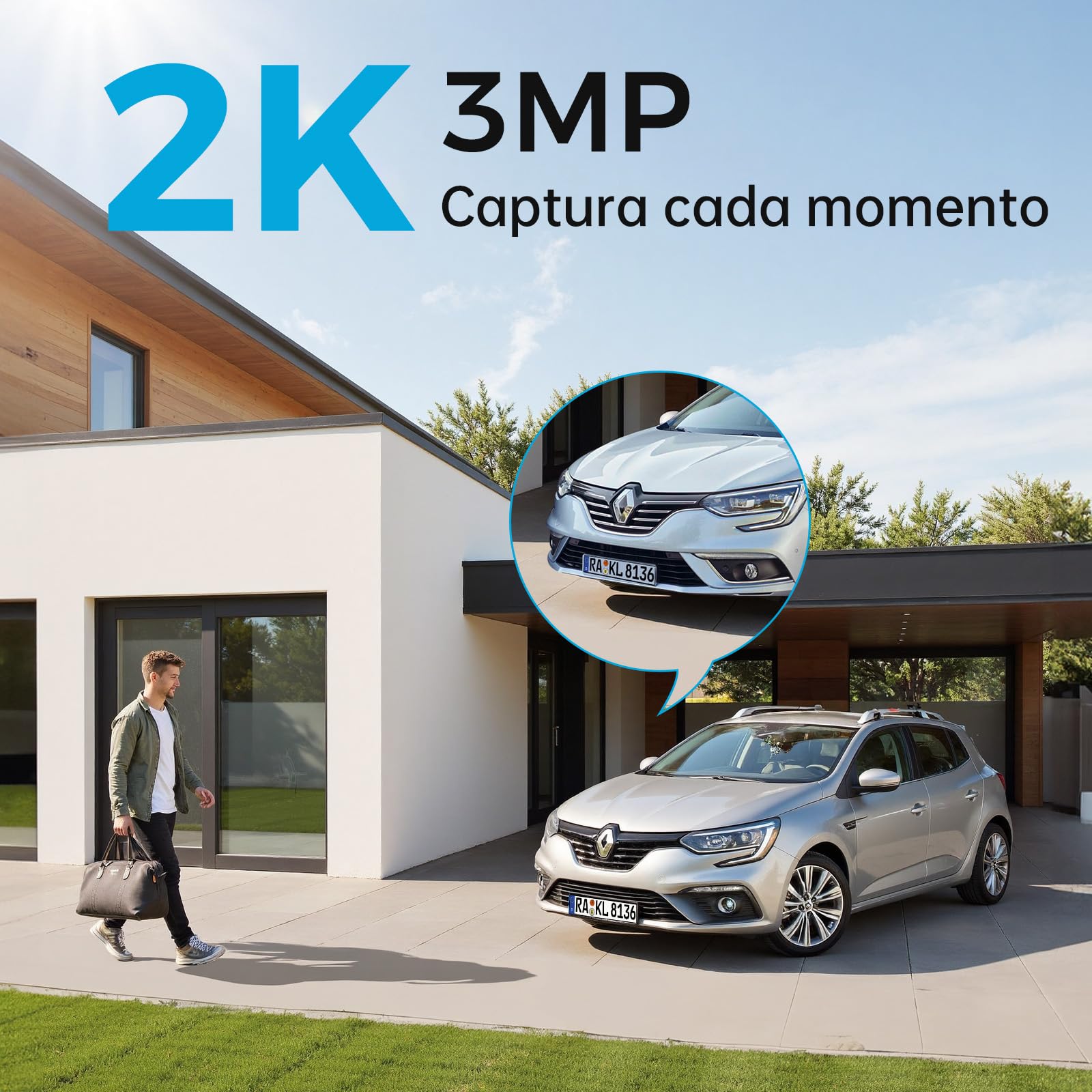 WOOX Camara Vigilancia Exterior Solar con Luz de Pared, 2K Camaras de Vigilancia WiFi sin Cables, Luz activada por Movimiento, Detección de IA para Personas/Vehículos, Visión Nocturna en Color, IP65