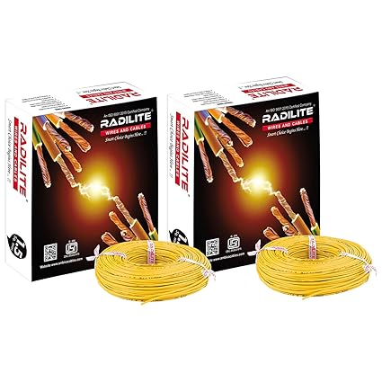 RADILITE Copper Wire with Triple Layer PVC Coating, Single Core Flexible Electric Cable for Domestic & Industrial Connections (1.5 mm, 90m Long, Yellow, 2 Pcs)