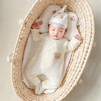 Baby Cotton Jumpsuit & e Hat Long Sleeve Romper Infant Coveralls Spring Bodysuit Cartoon Bear Breathable Outfit White
