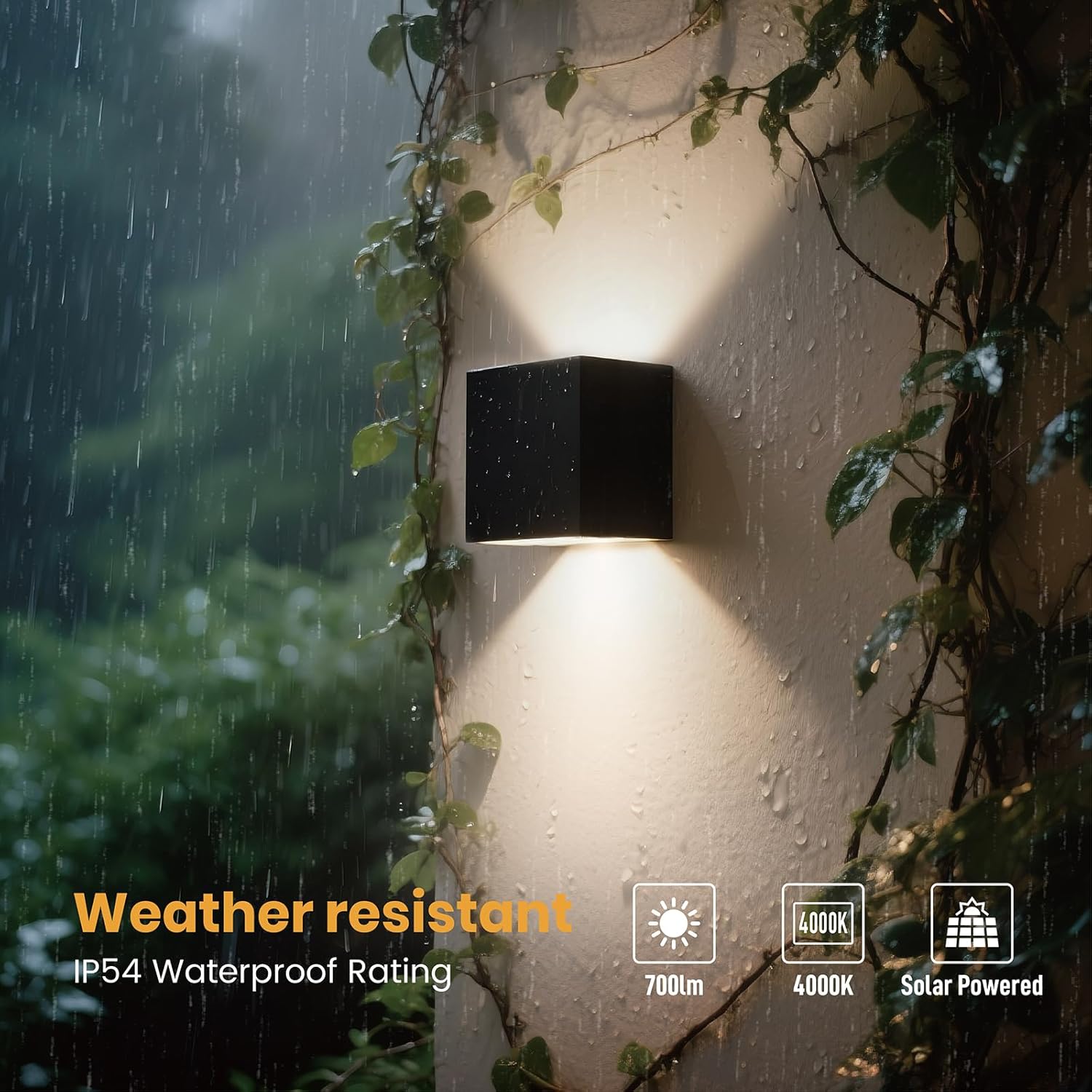 Solar Wall Lights, 4000K 700LM Up and Down Solar Lights Outdoor Waterproof, Super Brightness Cube Design LED Solars Outdoor Light Decorative for Porch Patio Yard Fence, 1pcs - Image 6