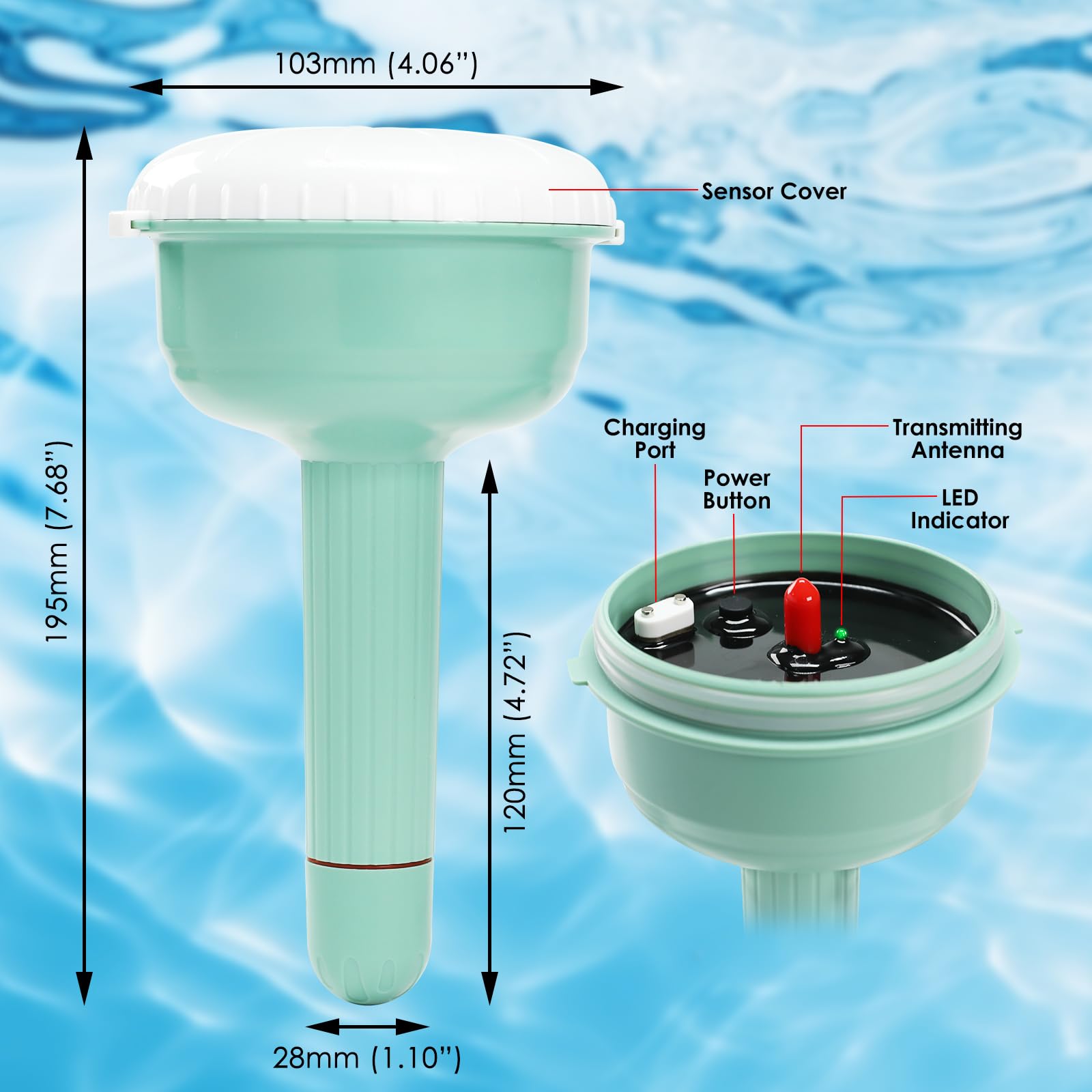 Intelligenter 8-in-1 Wasserqualitätstester mit WLAN, überwacht pH, ORP, Chlor, Salzgehalt, TDS, EC, spezifisches Gewicht und Temperatur per Tuya-App für Pools, Spas, Whirlpools und Aquarien.