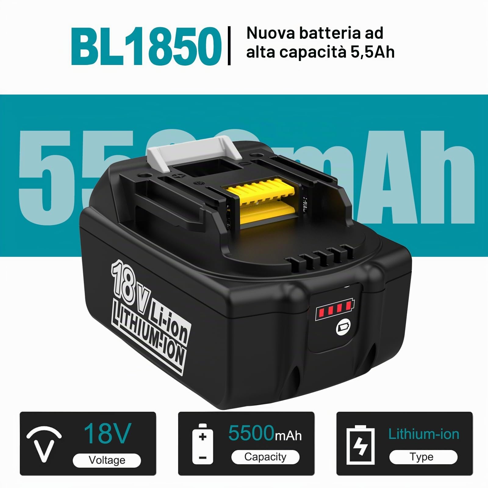 Energup 2 Pezzi 18V 5500mAh Batteria per Makita Batteria 18V BL1850 BL1850B BL1840 BL1830 BL1820 BL1815 con Indicatore LED