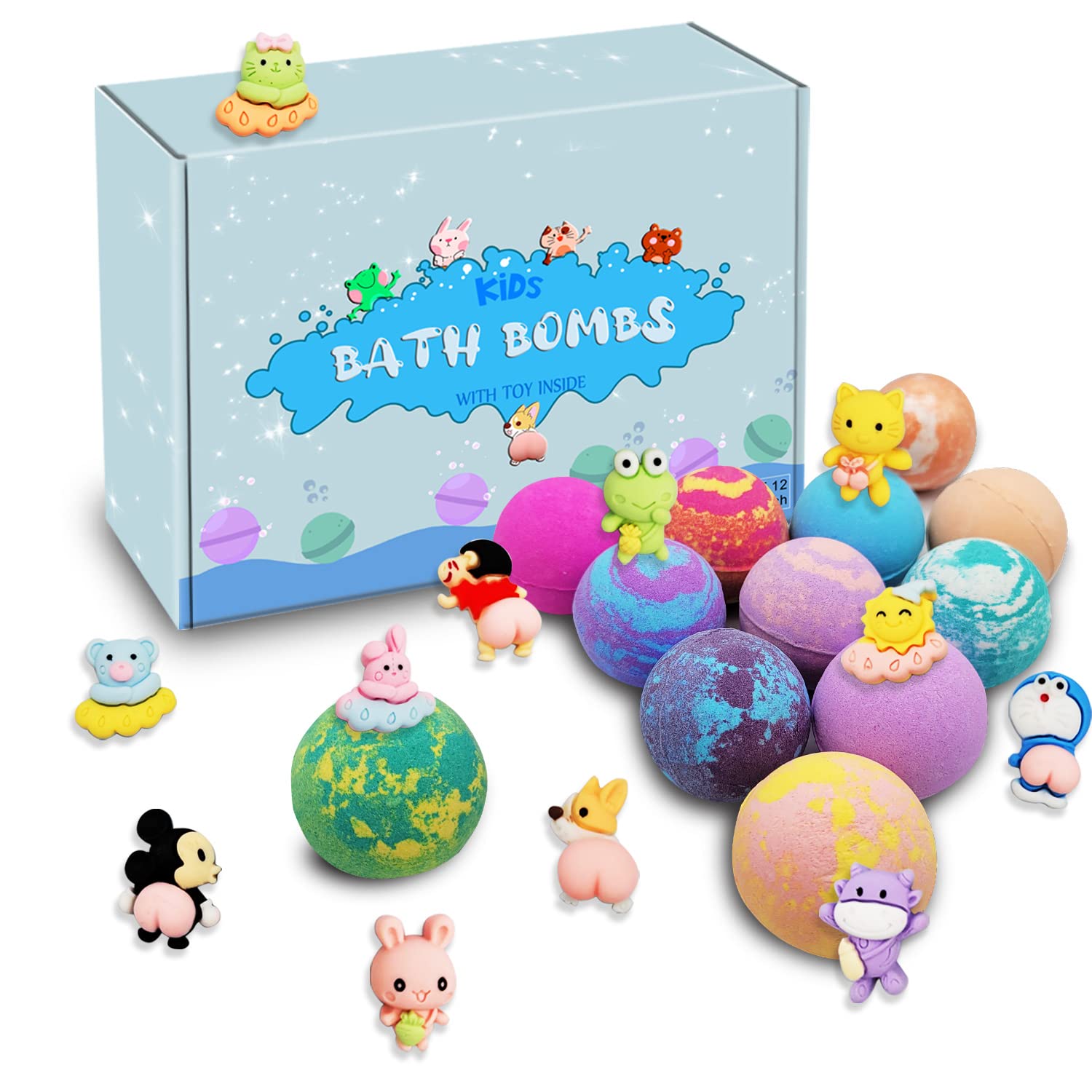 Bath Bombs for Kids Girls Boys Teens with Surprise Toys Inside Kid Natural Bath Bomb 12 Pack Bubble Fizzes Bath Bombs Gift Kit for Birthday Christmas