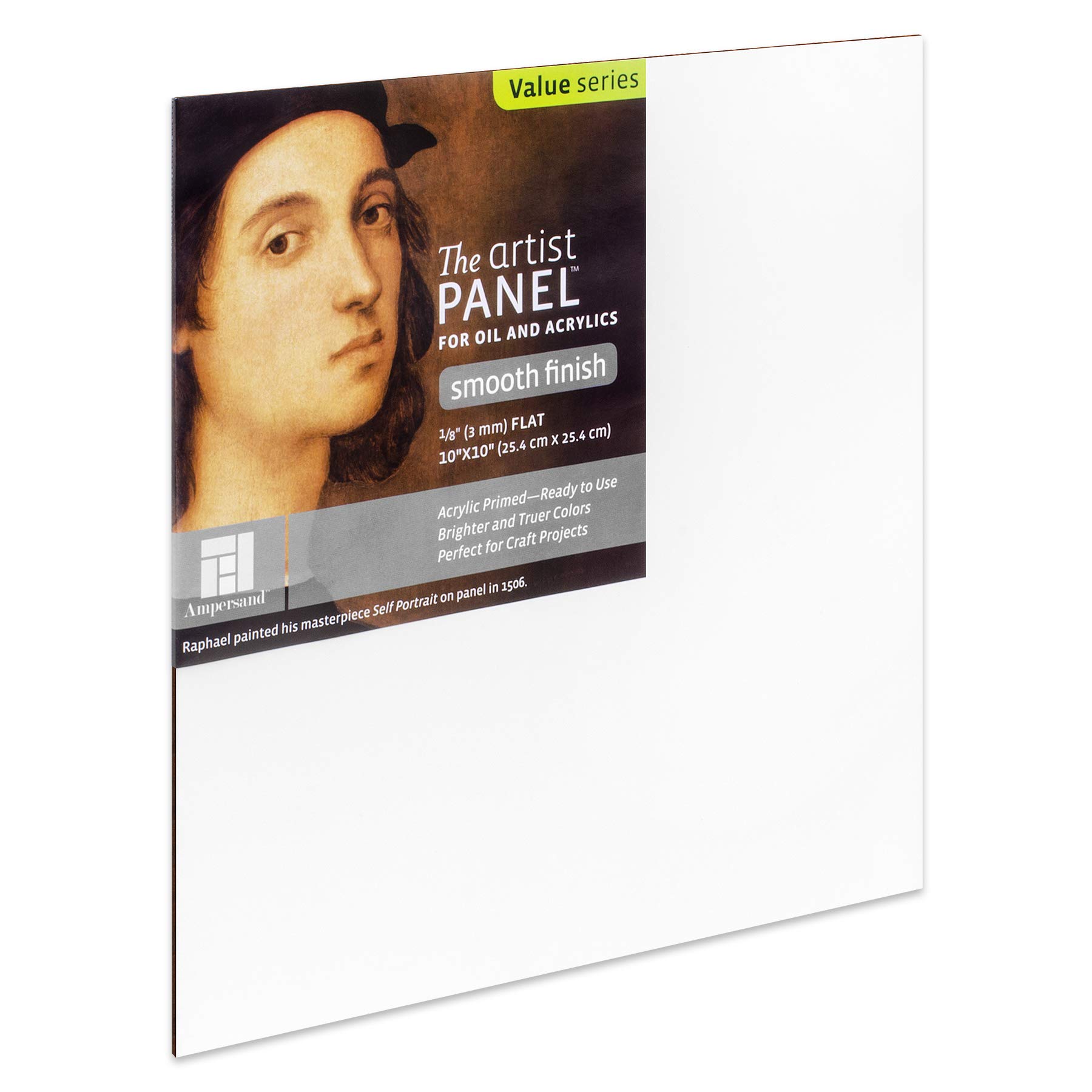 Ampersand Art Supply Wood Gesso Artist Painting Panel: Primed Smooth, 10"x10", 1/8 Inch Depth