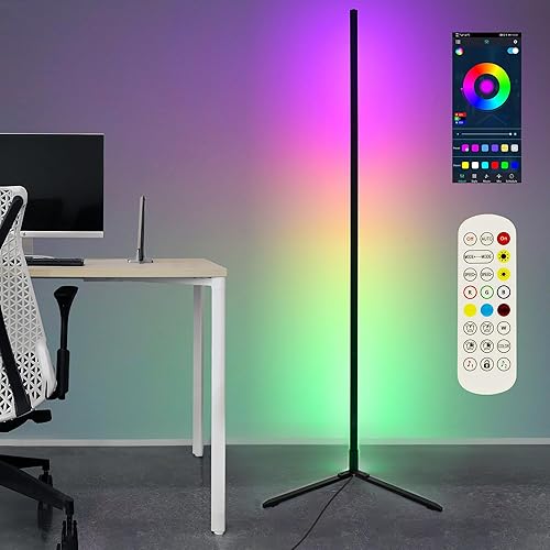 Lámpara de esquina LED RGB de 72 pulgadas, lámpara de pie de esquina, iluminación de estado de ánimo, luz alta con aplicación Bluetooth,