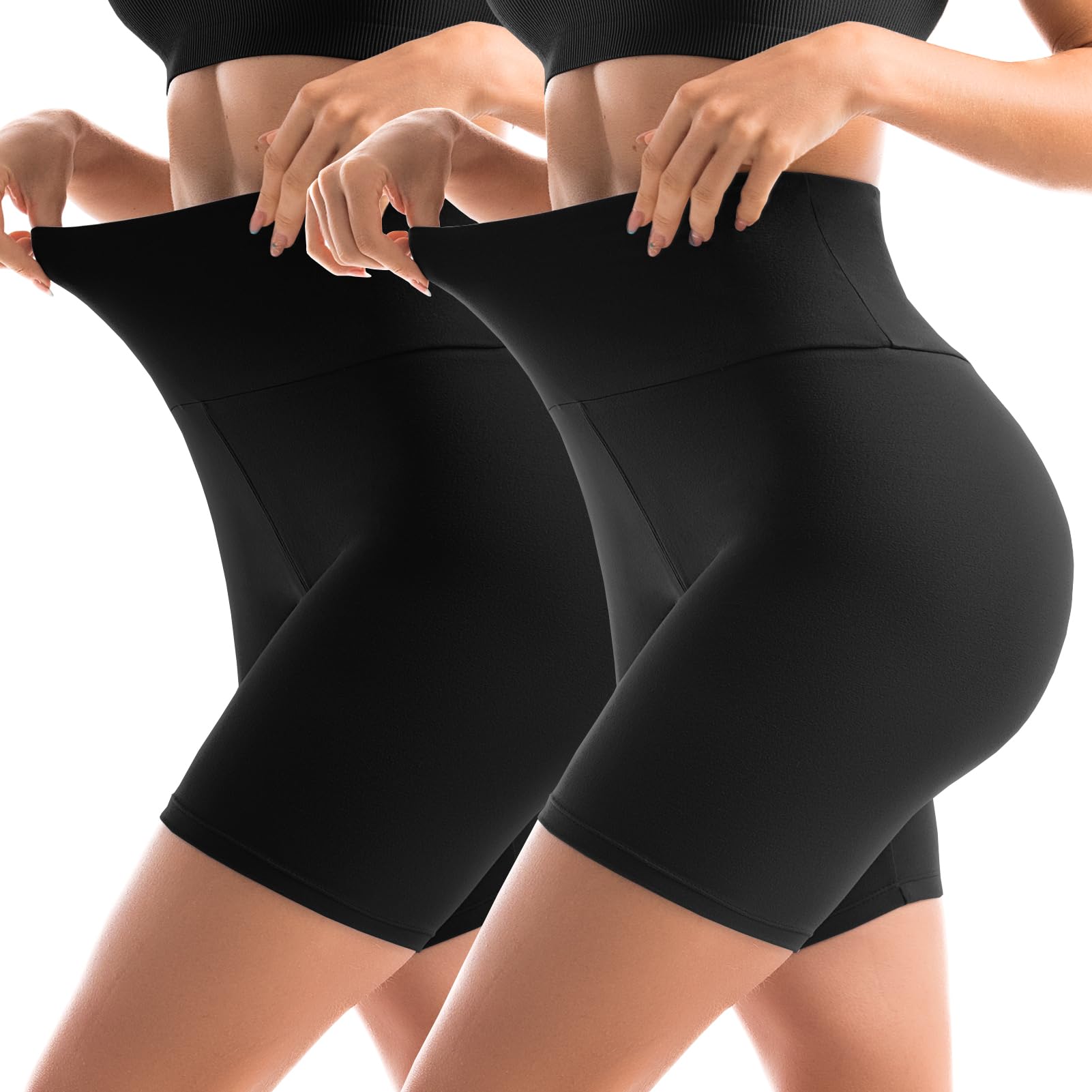 Sanpetix 2er Pack Radlerhose Damen High Waist Kurze Sporthose Leggings Blickdicht Shorts Sommer für Yoga Hose Gym