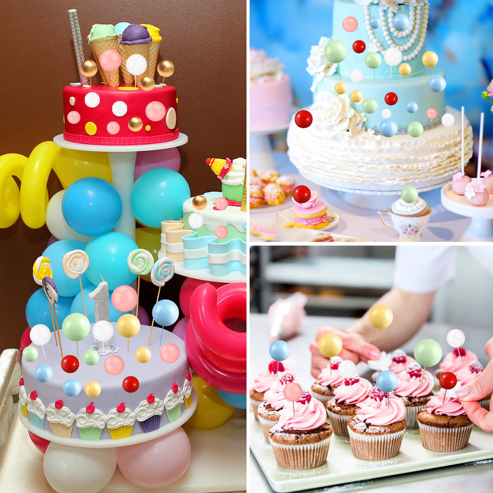 JIASHA 108 Pezzi Topper Torta Sfera in Schiuma,Mini Topper Torta Palloncino Cupcake Perle Balls Topper Foam Ball Torta Palloncino Cake Topper,per Anniversario,Matrimonio,Compleanno (Colore Misto)