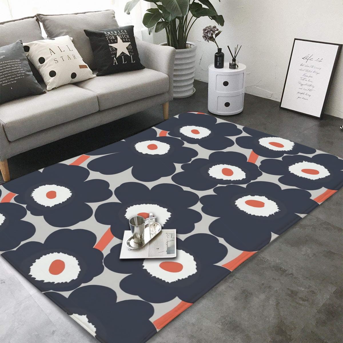 Amazon｜ラグ カーペット マリメッコ 花柄 ラグマット 絨毯 150x100cm 