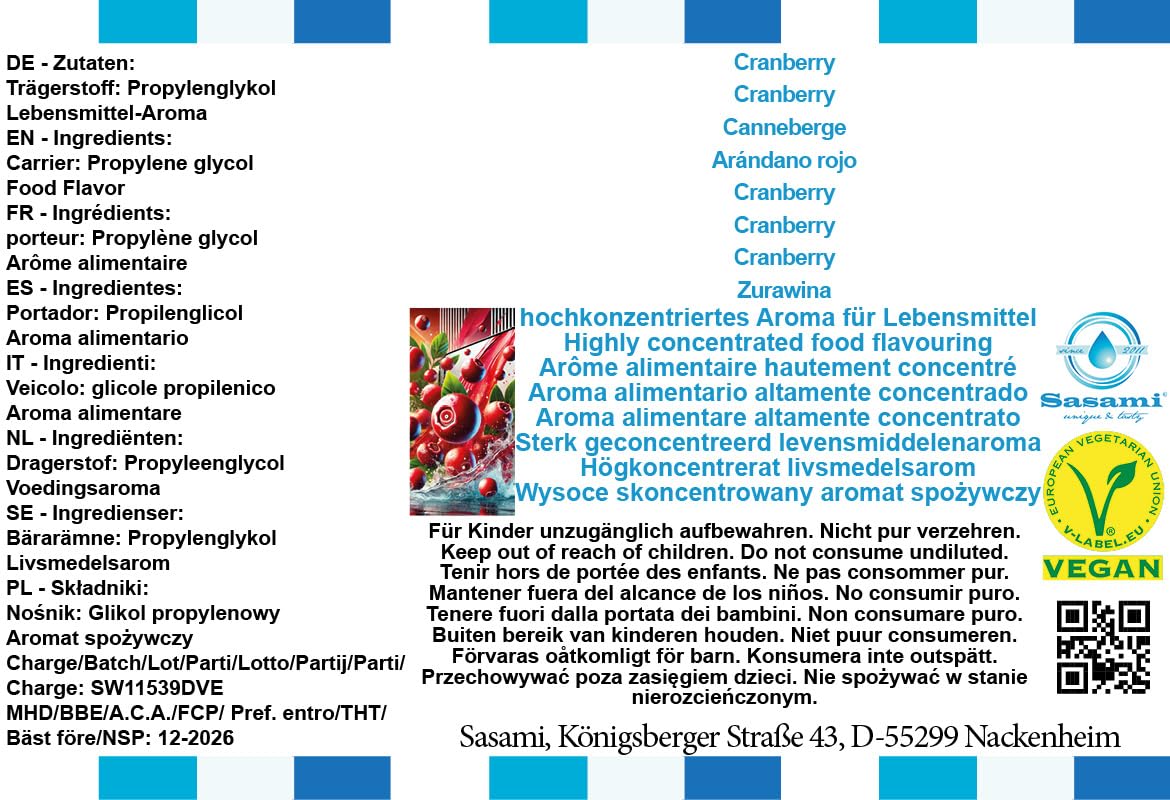 Cranberry aroma concentrato - vegano - Sasami - 100ml