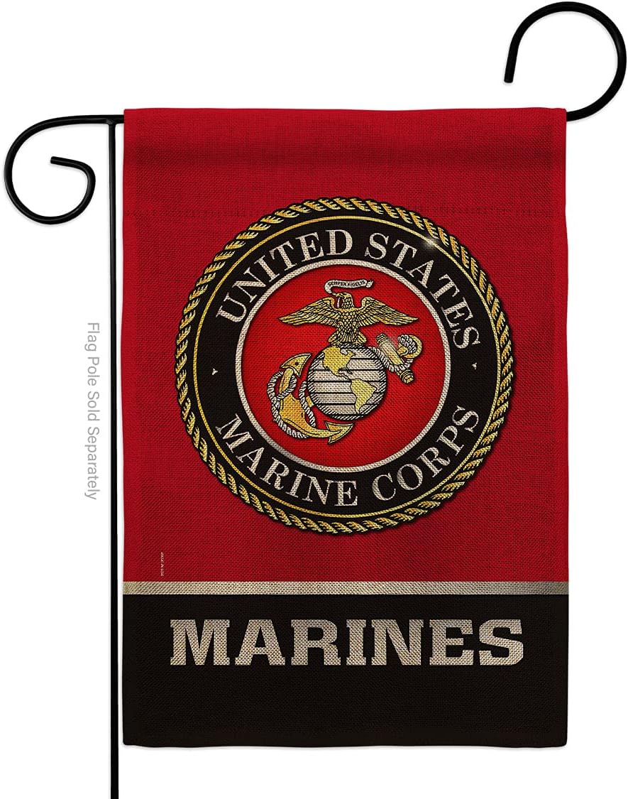 US MILITARY United State Burlap Garden Flag Armed Forces Marine Corps USMC Semper Fi American Military Veteran Retire Official House Banner Small Yard Gift Double-Sided, Made in USA