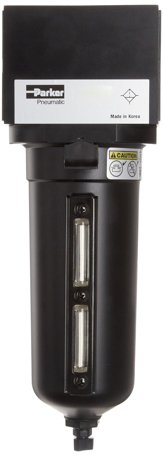 Parker P3NFA98GSM Compressed Air Filter, Removes Particulate, Metal Bowl with Sight Gauge, Manual Drain, 40 Micron, 300 scfm, 1" NPT
