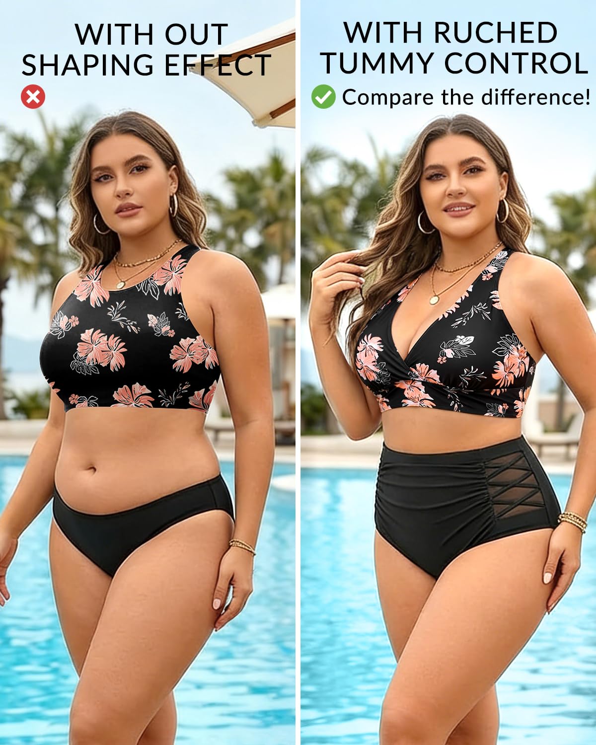 Yonique - Bikini de Cintura Alta para Mujer, Talla Grande, con Control de Abdomen