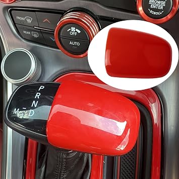 Gear Shift Knob Trim Cover Decal Accessories Compatible with Dodge Challenger 2015-2021 Red