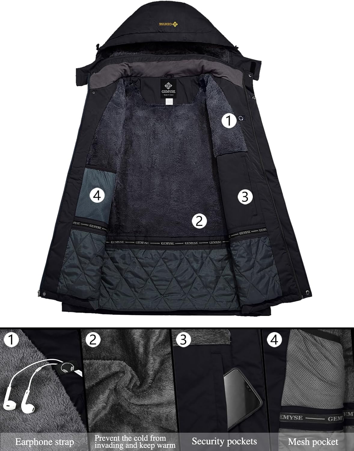 GEMYSE Women's Mountain Waterproof Ski Snow Jacket Rain Winter Jacket Coat Hooded Windproof Parka(Black,X-Small) - Image 6