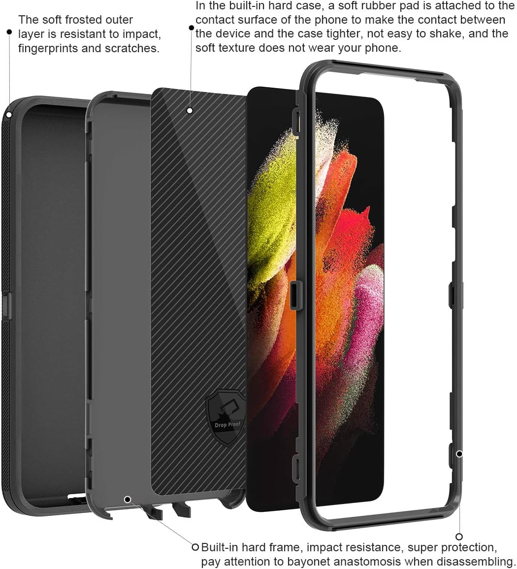 ONOLA Compatible with Samsung S21 Case (Not for S21 Ultra and Plus),Galaxy S21 Case 5G Drop Protection Durable Shockproof DustProof 3 in 1 Durable Cover for Samsung Galaxy S21 5G (6.2")(Black)